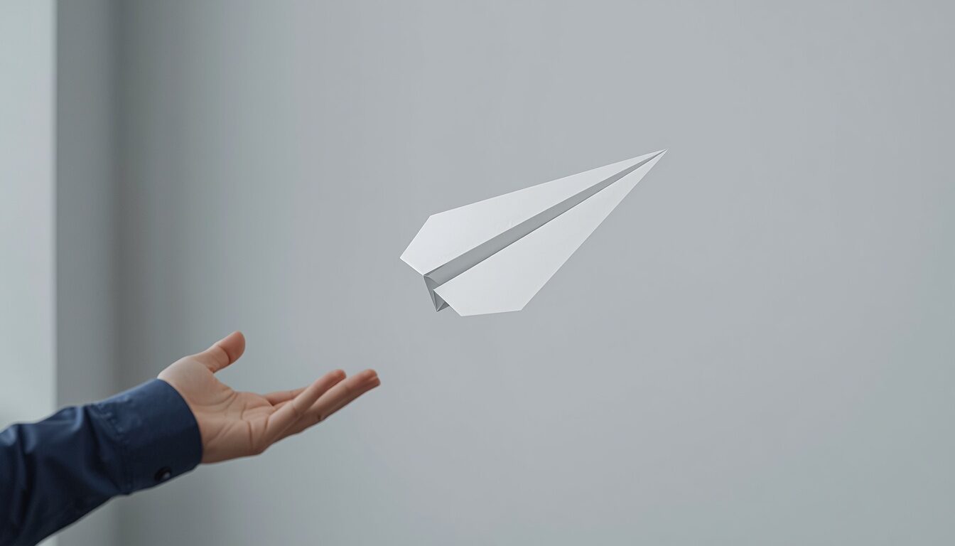FlyVPN — бумажный самолётик в воздухе сразу после броска