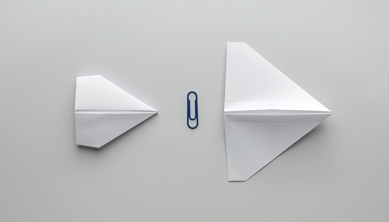 FlyVPN — два самолётика разной складки из одинаковых листов и синяя скрепка между ними